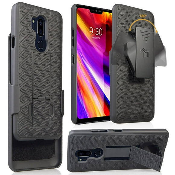 Case with Clip for LG G7 ThinQ, Nakedcellphone Black Kickstand Cover + Belt Hip Holster for LG G7 ThinQ Phone, G710, G7 Plus, G7+
