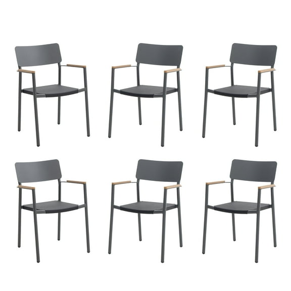 6 Pieces Outdoor Dining Chairs Patio Chairs Set of 6 with Armrests Aluminum Stackable Chair,Grey