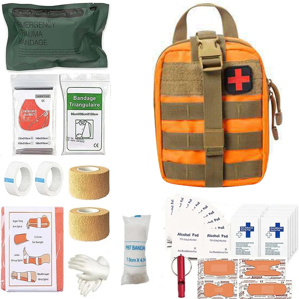 Smrinog Camping Emergency Survival Set First Aid Kit Molle EDC Outdoor Gear (Orange)