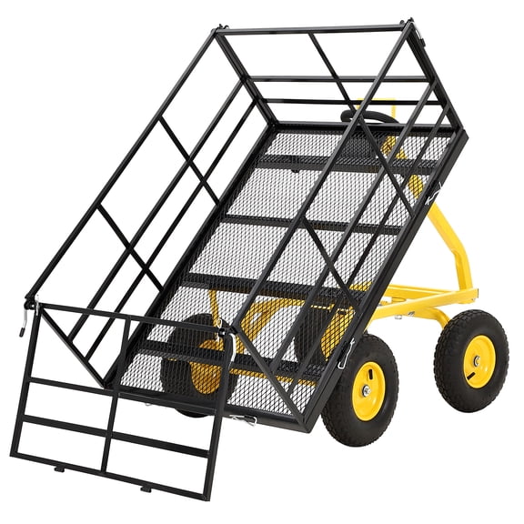 Danolapsi Heavy Duty 1500Lbs Garden Cart Wagon on Wheels, Foldable Mesh Steel Utility Cart with Removable Sides & Quick Dump, ATV/Lawn Tractor Trailer for Gardening, Soil, Tools Transport