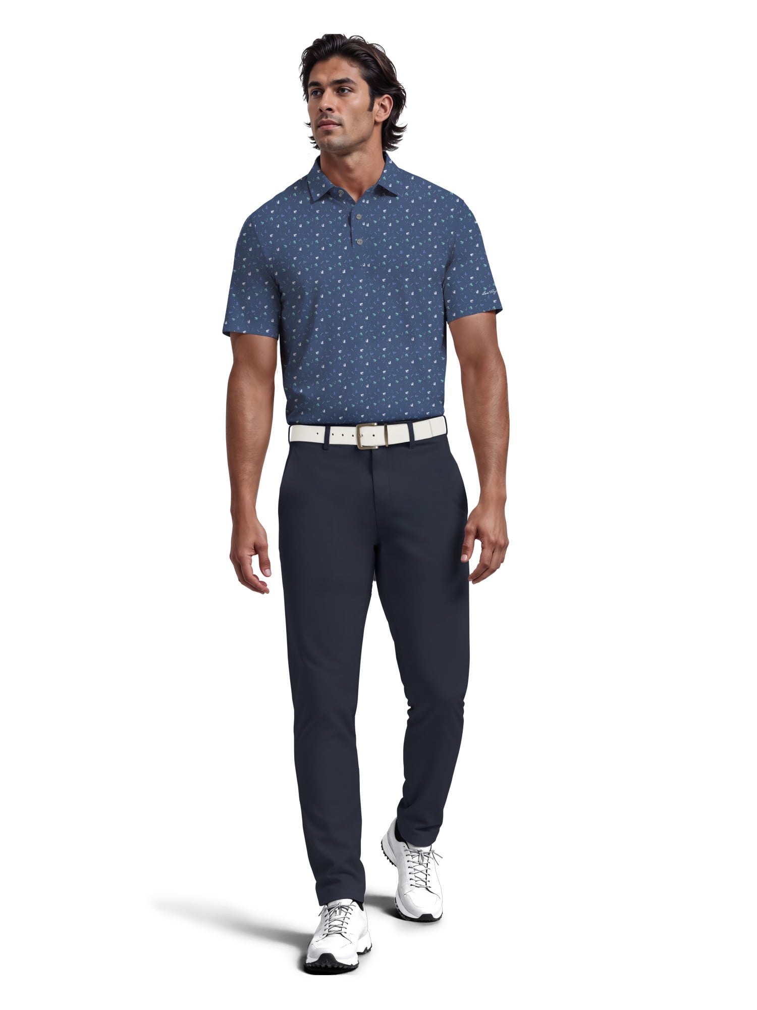 Ben Hogan Men's and Big Men’s Tossed Golf Cart Print Short Sleeve Golf Polo Shirt, up to Size 5XL