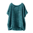 thumbnail image 2 of Summer Tops for Women 2026 Short Sleeve Crew Neck Linen Cotton Shirts Plus Size Gauze Casual Dressy Blouse, Sky Blue S, 2 of 5