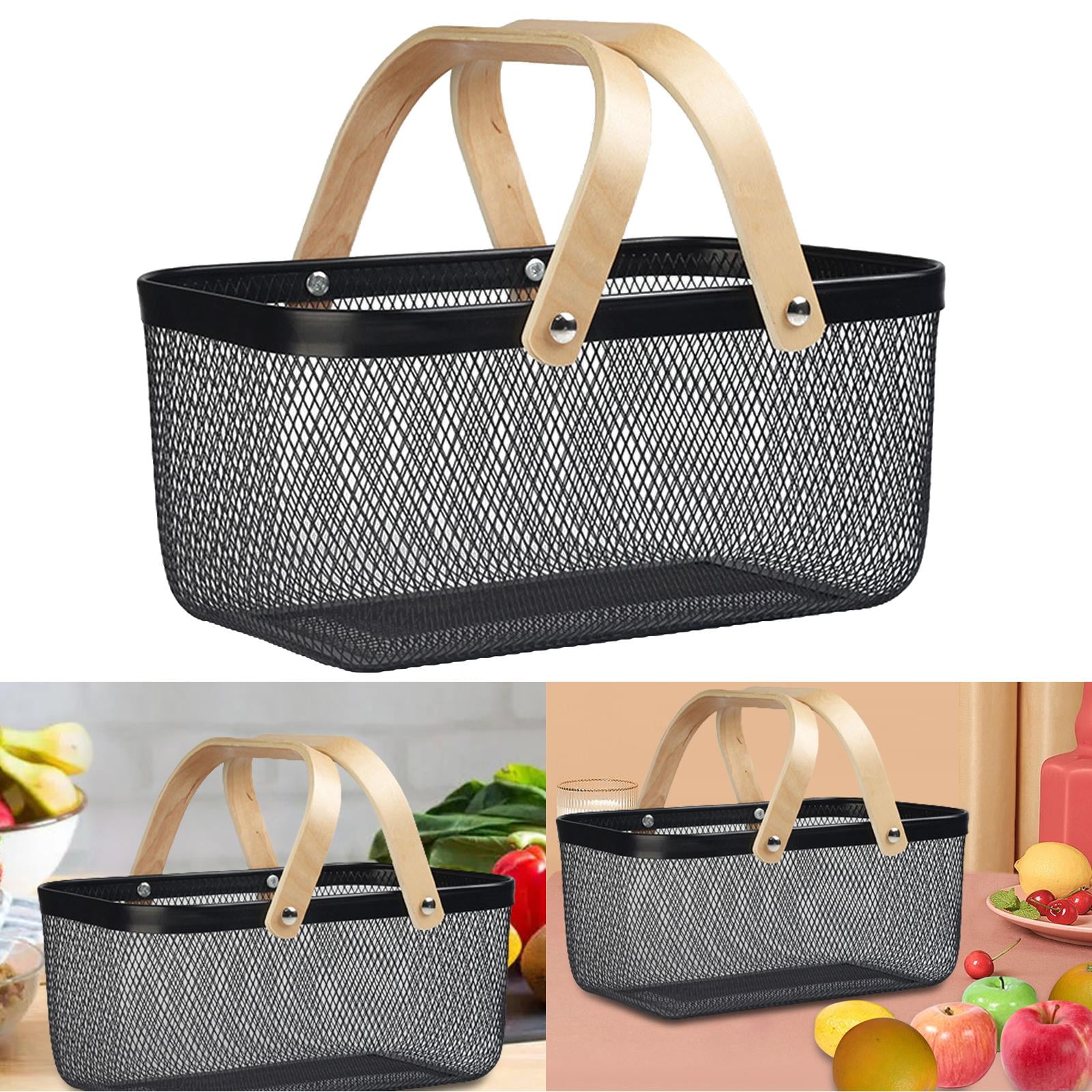 Fiocias Metal Wire Mesh Storage Basket Multifunctional Food Organizer Vegetable Shopping Black