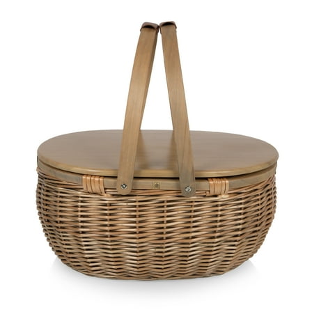 Picnic Time Sequoia Picnic Basket - Woven basket with Lid - Insulated Picnic Cooler, Beige