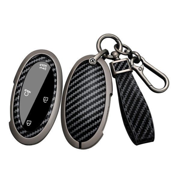 Car Key Case Fit for Hyundai Santa fe 2024,Carbon Texture Key Fob Cover with Keychain for Tucson Hybrid 2025 ,Metal Frame Key Shell for Ioniq 6 Grandeur GN7 Kona Elantra Azera
