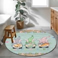 thumbnail image 3 of Easter Round Area Rug 4Ft Washable Circle Rugs for Bedroom Dining Room, Farmhouse Gnomes Rabbits Eggs Wooden Grain Non-Slip Carpet Floor Mats Indoor Outdoor Carpet Runner Aesthetic Home Decor, 3 of 8