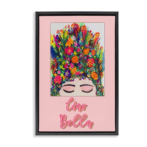 Stupell Industries Ciao Bella Floral Woman Black Framed Floater Canvas Wall Art, design by Pooja Dave