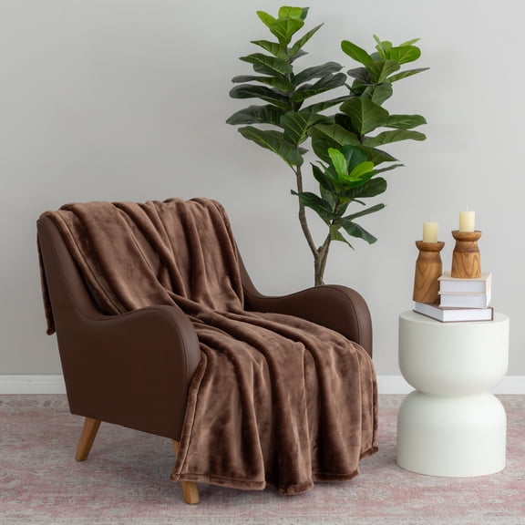 Better Homes & Gardens Solid Velvet Plush Soft Fleece Throw Blanket, Oversized, Brown Basket