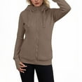 thumbnail image 4 of ClodeEU Cropped Zip Up Hoodies For Womens,Drawstring Hooded Thumbhole Sweatshirt,Sweatshirt Fall with Pockets Khaki,Womens Plus M, 4 of 6