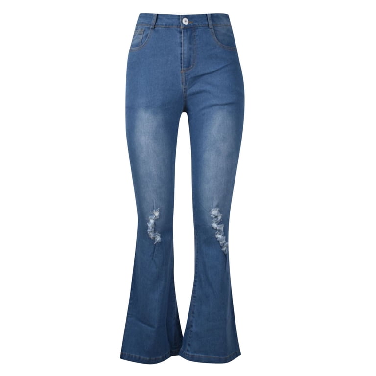 XFLWAM Flare Bell Bottom Jeans for Women Slit Hem High Waisted