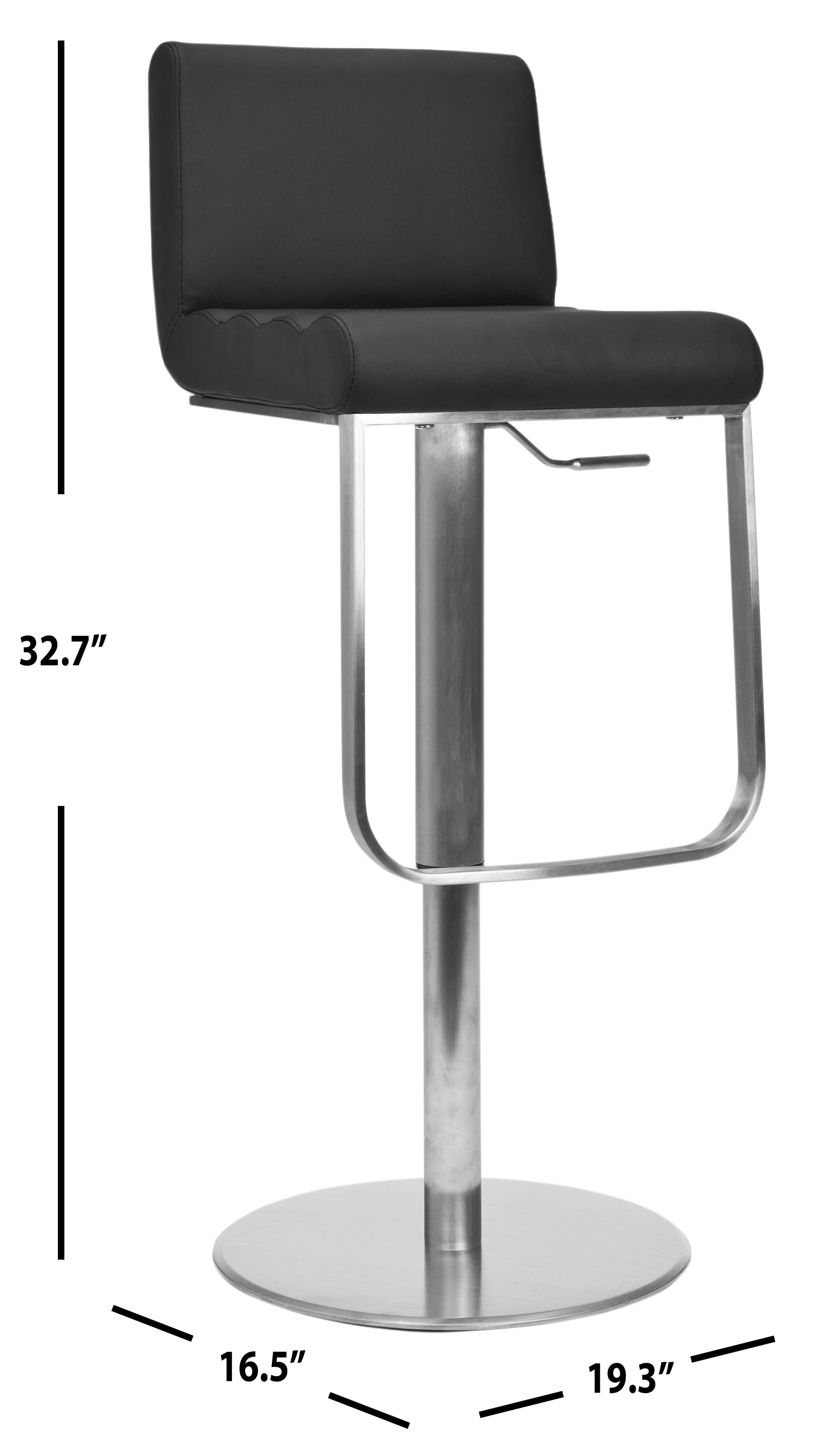 SAFAVIEH Stanley Regenerated Leather Bar Stool, Gas Lift, 42", Black