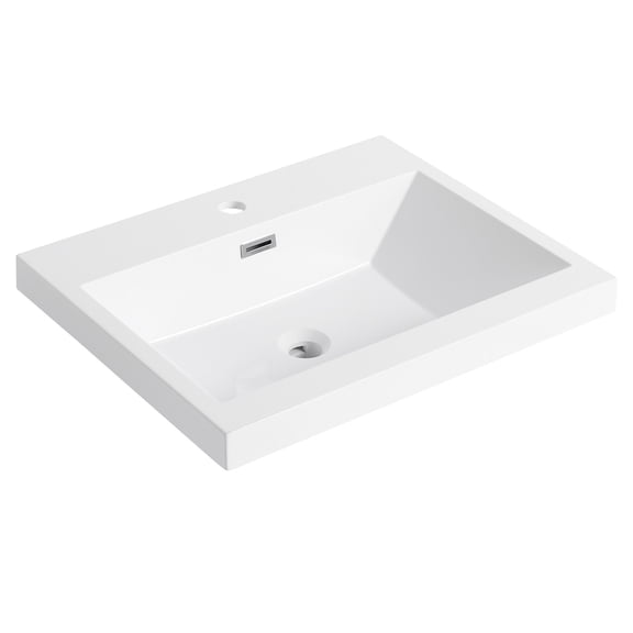 24" Resin Bathroom Sink of Glossy White Hue / Modern Design and Long - term Durability