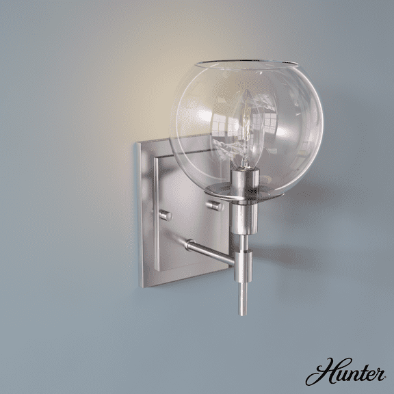 Hunter - Xidane 1-light Brushed Nickel, Small Sconce Light, Dimmable, Mid Century Modern Style, for Bedrooms, Kitchens, Dining, Living Rooms - 19760