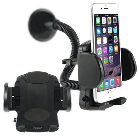 Insten Black Cellphone Car Holder Windshield Mount For iPhone 7 6 6S Plus SE 5S Samsung Galaxy S7 S6 S5 S4 S3 Edge Note 7 5 4 J7 J5 J1 Grand Prime On5 Alcatel One Touch Pixi 3 Universal Smartphone GPS