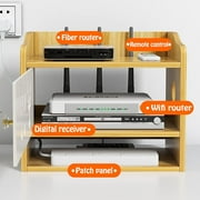 Catekro Wooden WiFi Router Storage Box Wall Shelves Stuff 3 compartments for Bedroom, Living Room