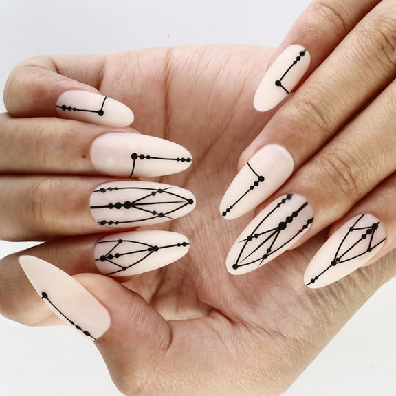 Huhudde Almond Press on Nails Glossy Fake Nails Stick on Nails in 12 Sizes,24Pcs French Nails Tips for Nails Art Decorations