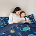 thumbnail image 5 of Homewish Kawaii Navy Dinosaur Bedding Comforter Set for Kids, Tropic Coconut Tree Twin Comforter Sets, Cartoon Animal Reversible Bedding Set, Luxury Bedroom Decor, 2 Pieces, 5 of 8