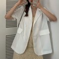 thumbnail image 3 of Turndown Collar Short sleeve Blazer Women Loose Jacket Suits Female Tops, 3 of 10