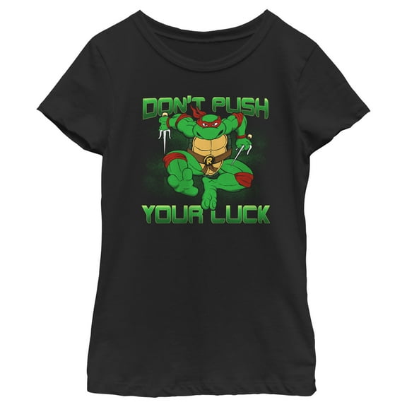 Girl's Teenage Mutant Ninja Turtles St. Patrick's Day Raphael Don't Push Your Luck  Graphic Tee Black X Small