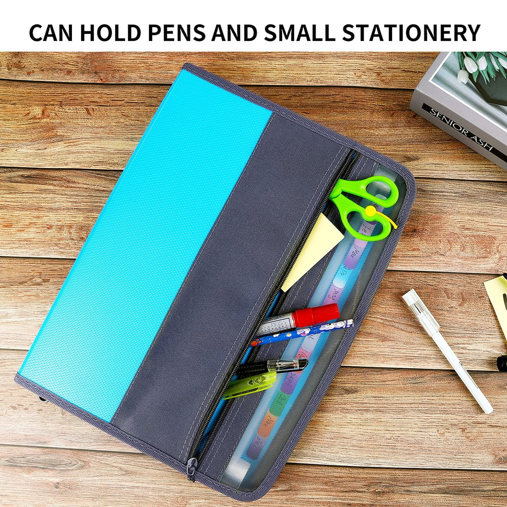 13 Pockets Accordion File Organizer with Hidden Handle, Expanding File Folder with Zipper & Labels, Portable Fabric Document Organizer/File Folders Fits for Letter Size / A4 Paper
