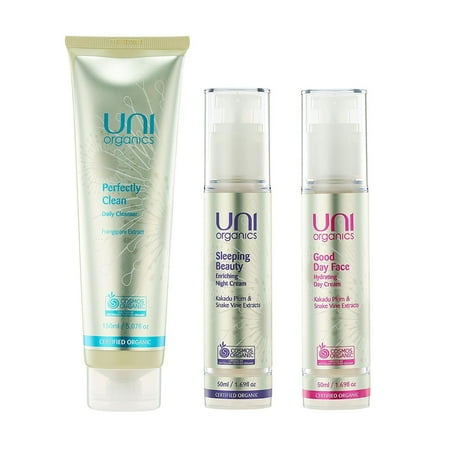 Aloe Seed - Certified Organic Anti-Aging Day and Moisturizer Night Cream with Aloe Vera Facial Cleanser – Powerful Starter Skincare Set by UniOrganics