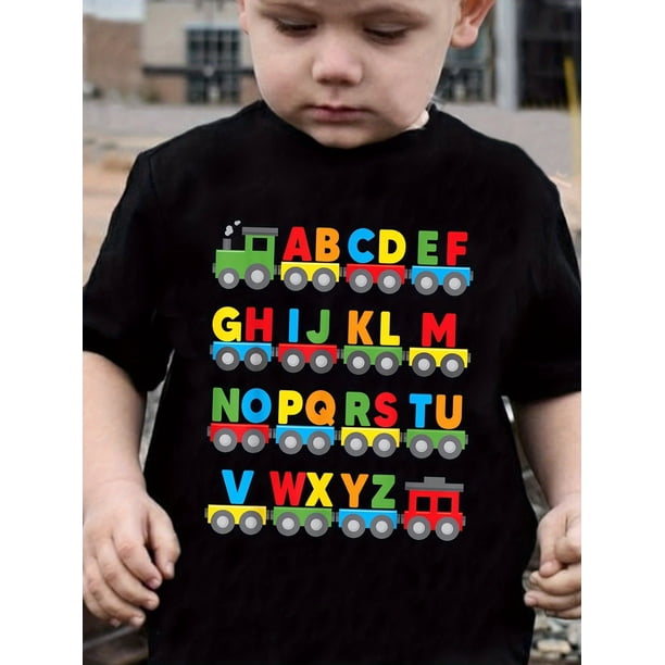 Boys Casual Comfy Summer Short Sleeve Crew Neck T-shirt - Colorful Alphabet Letters Pattern Trendy Summer Gift