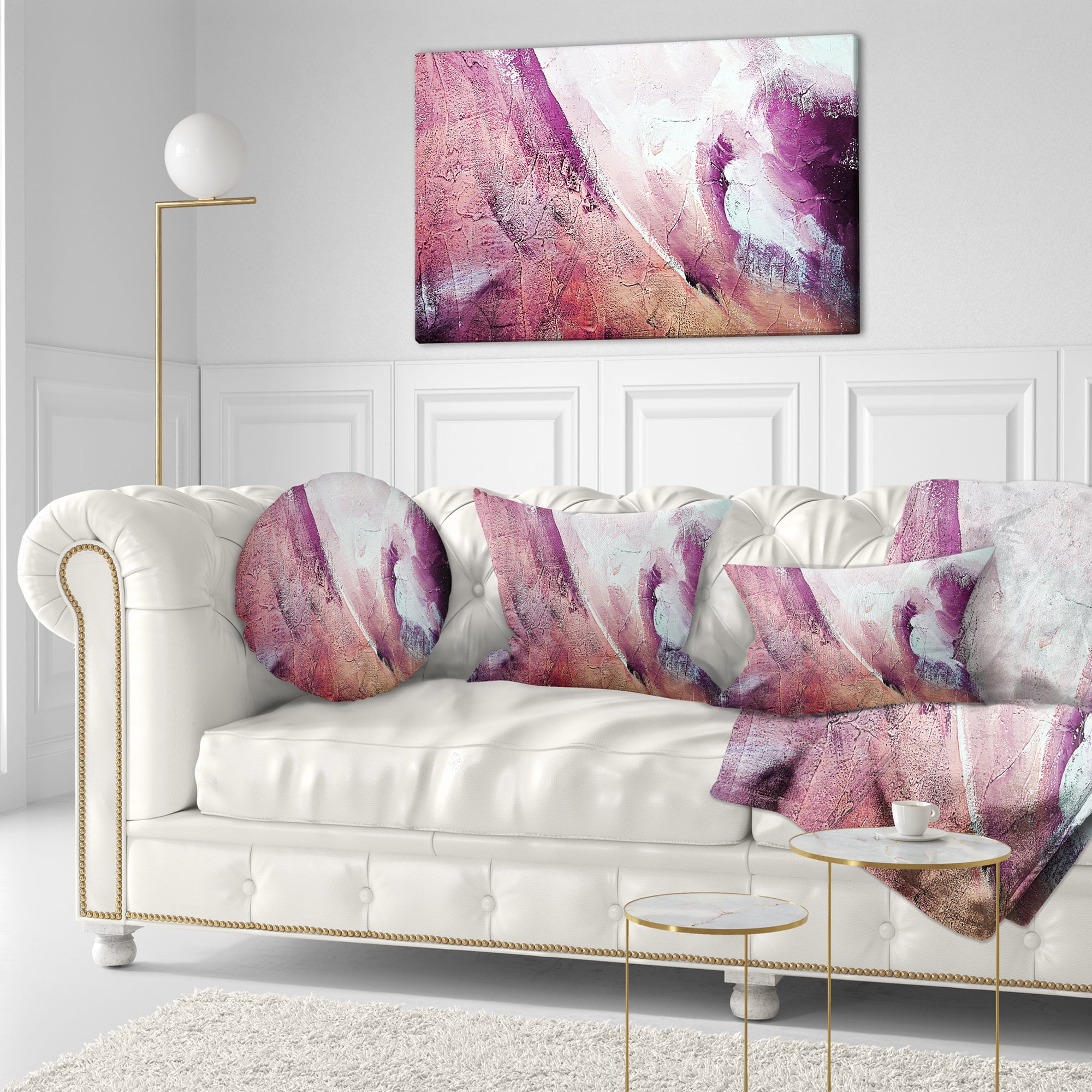 Designart White and Purple Texture - Abstract Throw Pillow - 12x20