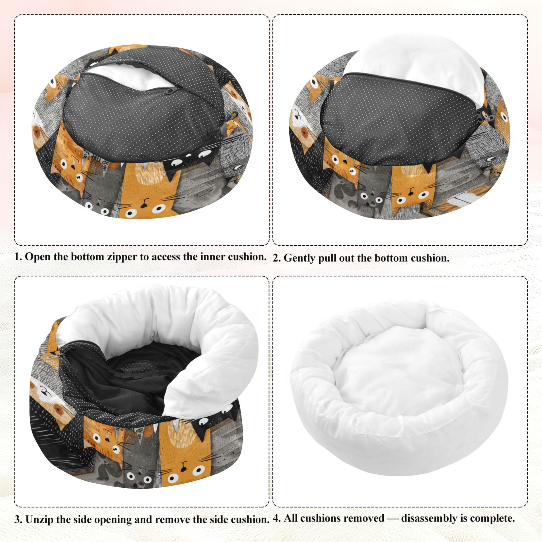 Iauyy Pet Couch Donut Cat Bed for Indoor Cats/Small Dogs Washable & Machine with Non-slip Bottom Calming Cat Furniture, Cartoon Illustration (XS)
