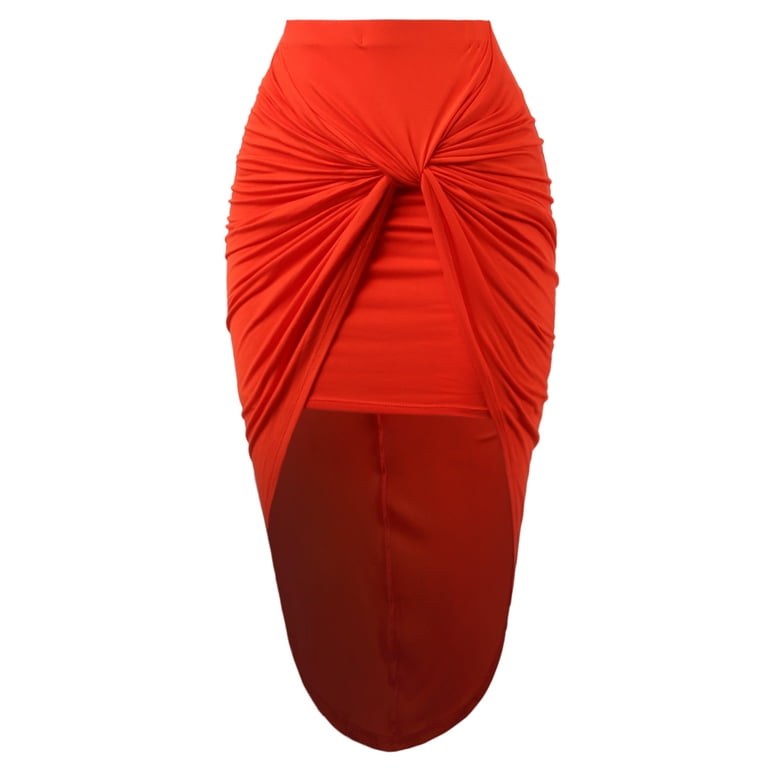 A2Y Women s Sexy High Waist Draped Wrap Hi Low Pencil Skirt Orange L