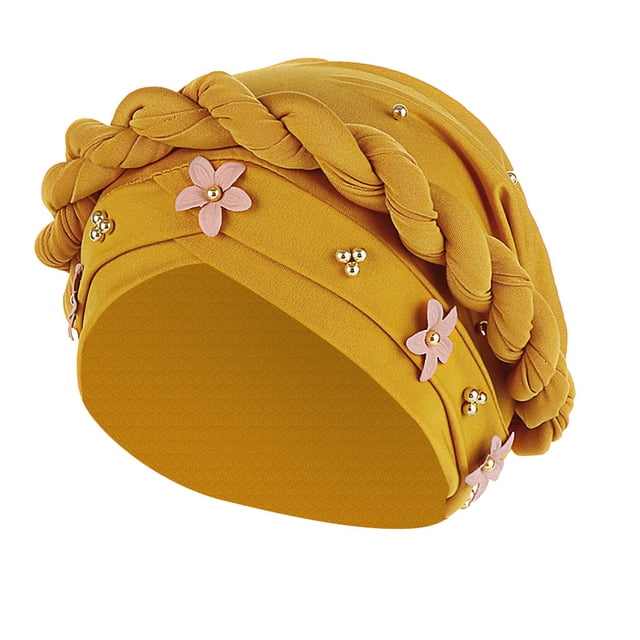 Women Floral Braid India Hat Muslim Ruffle Cancer Chemo Beanie Turban Wrap Cap