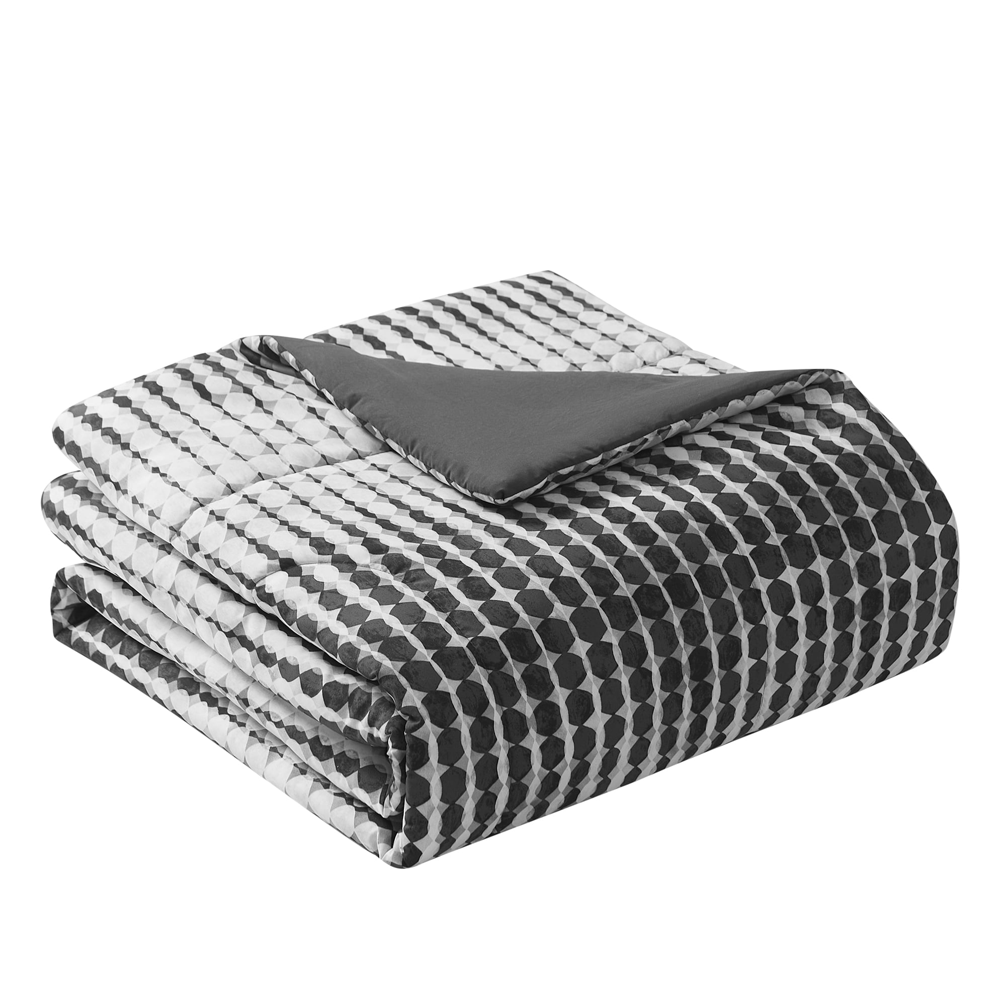Mainstays Black and White Geo Stripe 10 Piece Bed in a Bag Comforter Set with Sheets, Queen