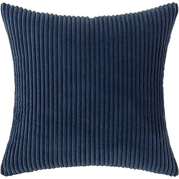 Nvzi Striped Corduroy Decorative Square Throw Pillow Covers Soft Soild Cushion Cases Pillowcases for Sofa Bedroom Car 16 x 16 Inch Dark Blue