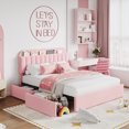 thumbnail image 5 of Festisoul Queen Bed Frame with Storage Headboard & 2 Drawers, Boucle Upholstered Platform Bed with Bookcase, No Box Spring Needed, Noise Free, Pink, 5 of 8