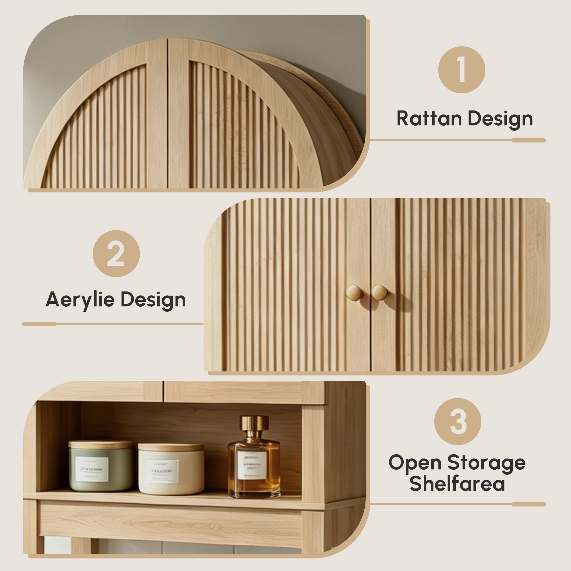 HMstone Over The Toilet Storage Cabinet, 23.7’’W Bathroom Storage Shelf Organizer with Doors, Freestanding Above The Toilet Storage Cabinet with Adjustable Shelf for Bathroom, Natural