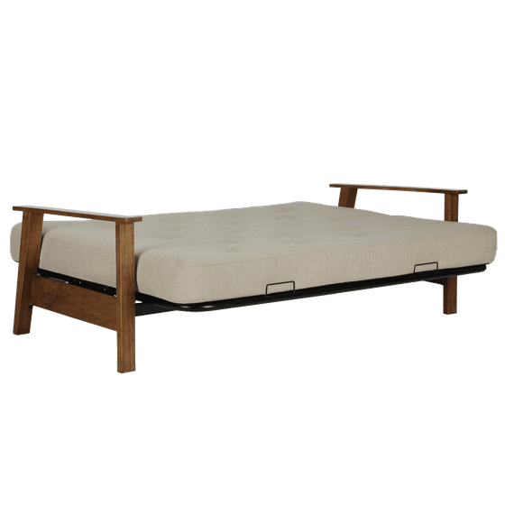 Dhp Bergen Wood Arm Futon With 6 Coil Mattress Tan Linen Com