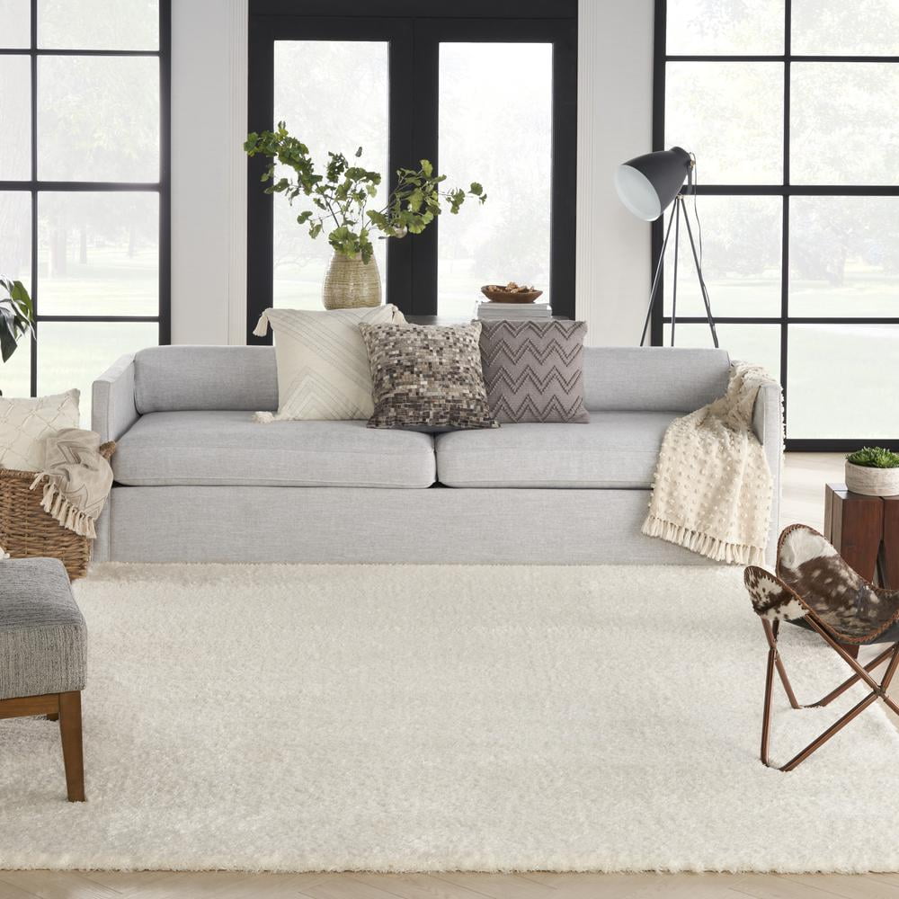 Nourison Luxurious Shag Ivory 7'10" x 9'10" Area Rug, Solid, Plush, Bed Room, Living Room, Dining Room, Kitchen, Easy Cleaning, Non Shedding,