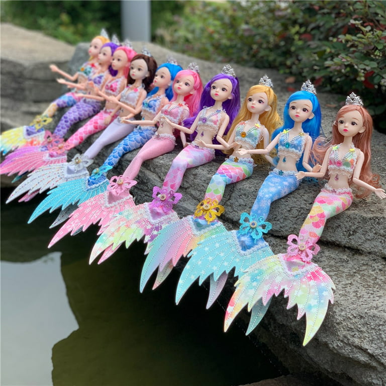 45cm Mermaid Doll 1/6 Bjd Doll Set 11 joints movable Fashion 3D Eyes Girl  Dress Up Toy Play House Birthday Gift 1pcs(Snow Powder)