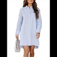 thumbnail image 2 of Vestidos Casuales Holgados de Larga con Rayas Lisas y Botones para Mujer Azul L, 2 of 10