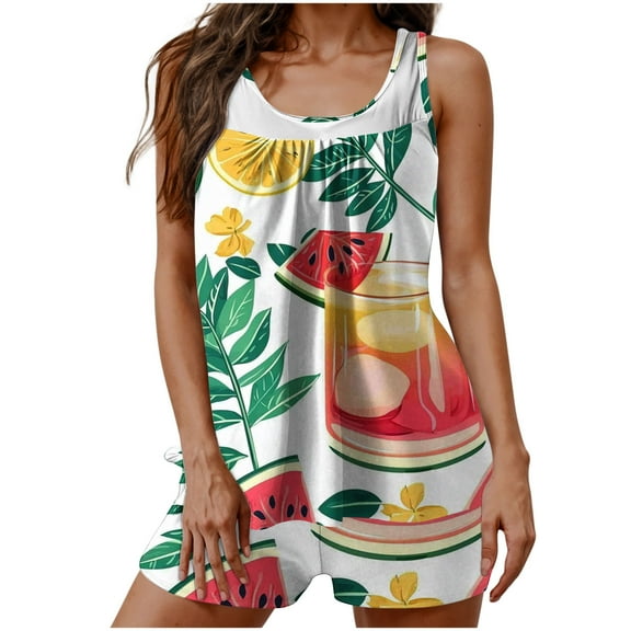 CLOISE Plus Size Swimwear Tankini Womens with Underwire Two Piece with Boy Shorts Full Coverage Swimsuits Flowers Bathing Suit Hawaiian Beachwear