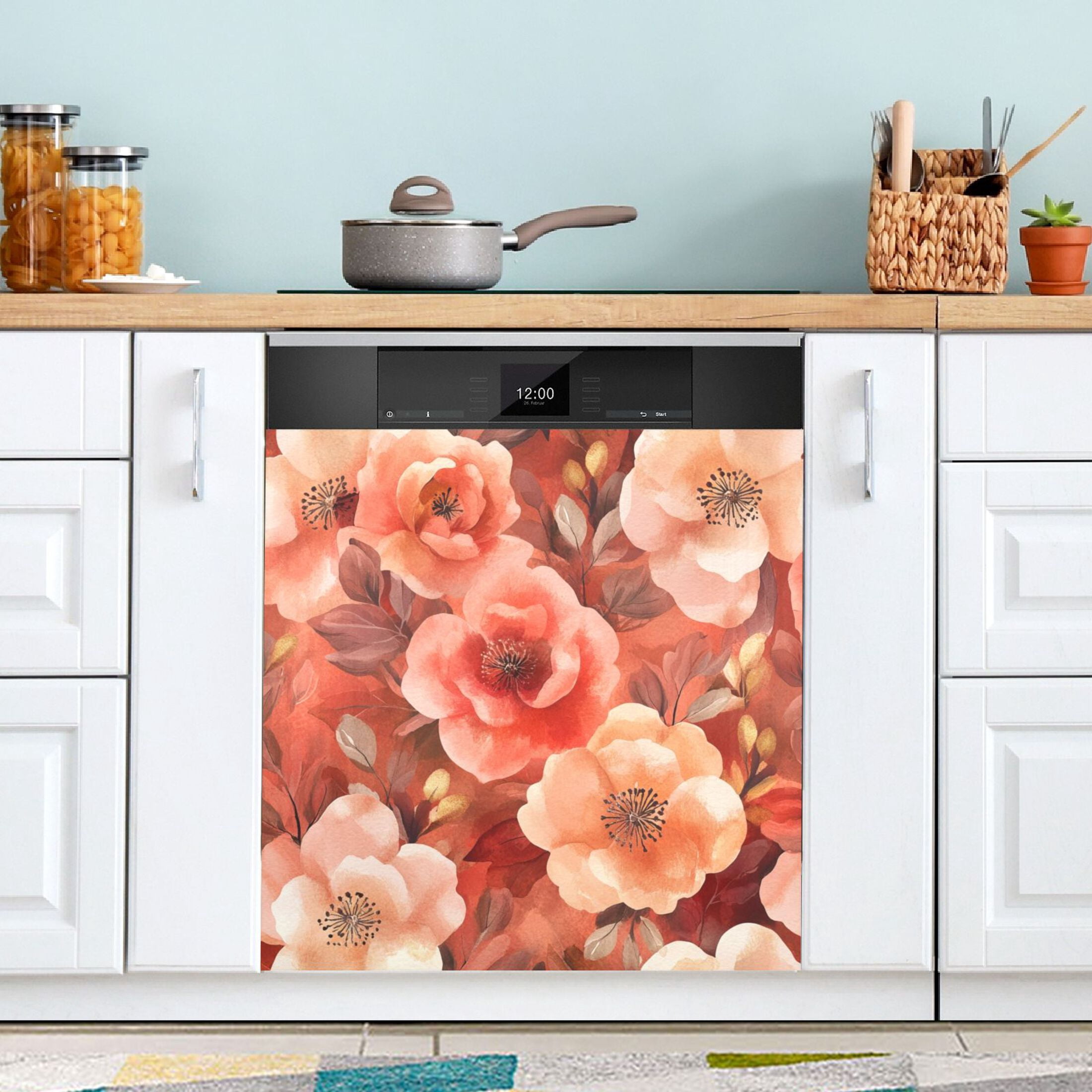 Dishwasher Magnetic Sticker 23x26 Inch Refrigerator Magnetic Sticker Washing Machine Magnetic Sticker Kitchen Panel Magnetic Sticker Home Decor Vibrant Orange Flowers