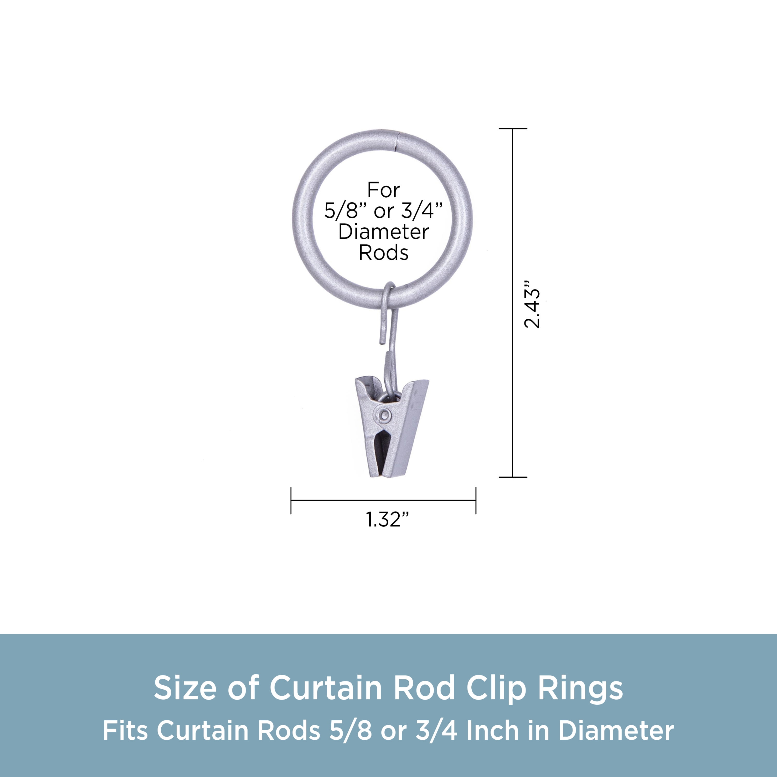 Kenney Clip Rings for 5/8" to 3/4" Diameter Curtain Rods, Brushed Nickel, Set of 14