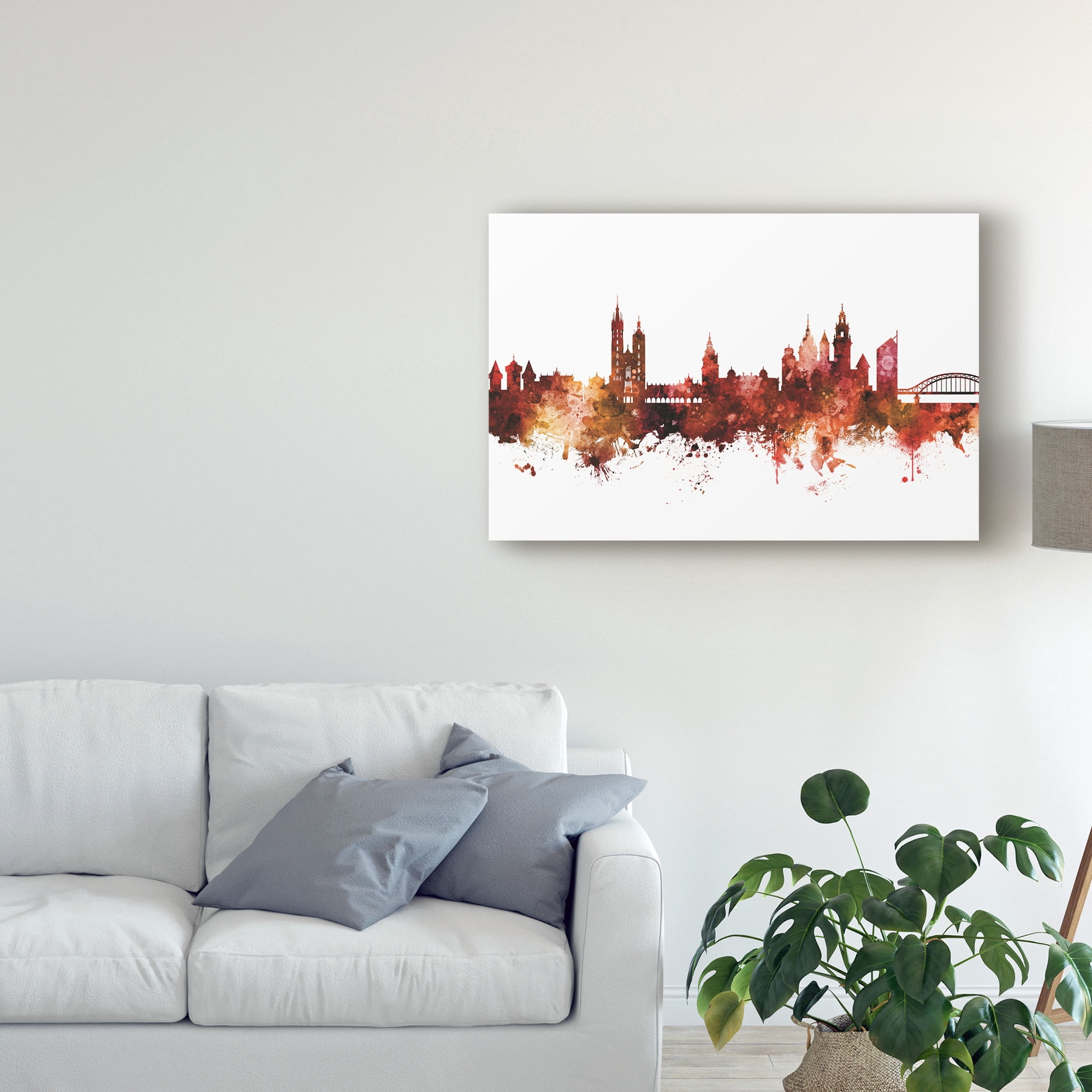 Trademark Fine Art 'Krakow Poland Skyline Red' Canvas Art by Michael Tompsett