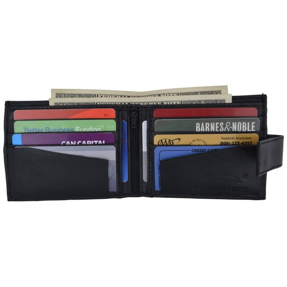 Leather Zippered Middle Pocket  Bifold Wallet with Snap Enclosure 1188