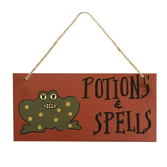 PEIBang Spooky Halloween Wooden Hanging Sign 5.91x3.15x0.2 in for Front Door Indoor Outdoor Party Decor Yard Home Scary Welcome Decoration