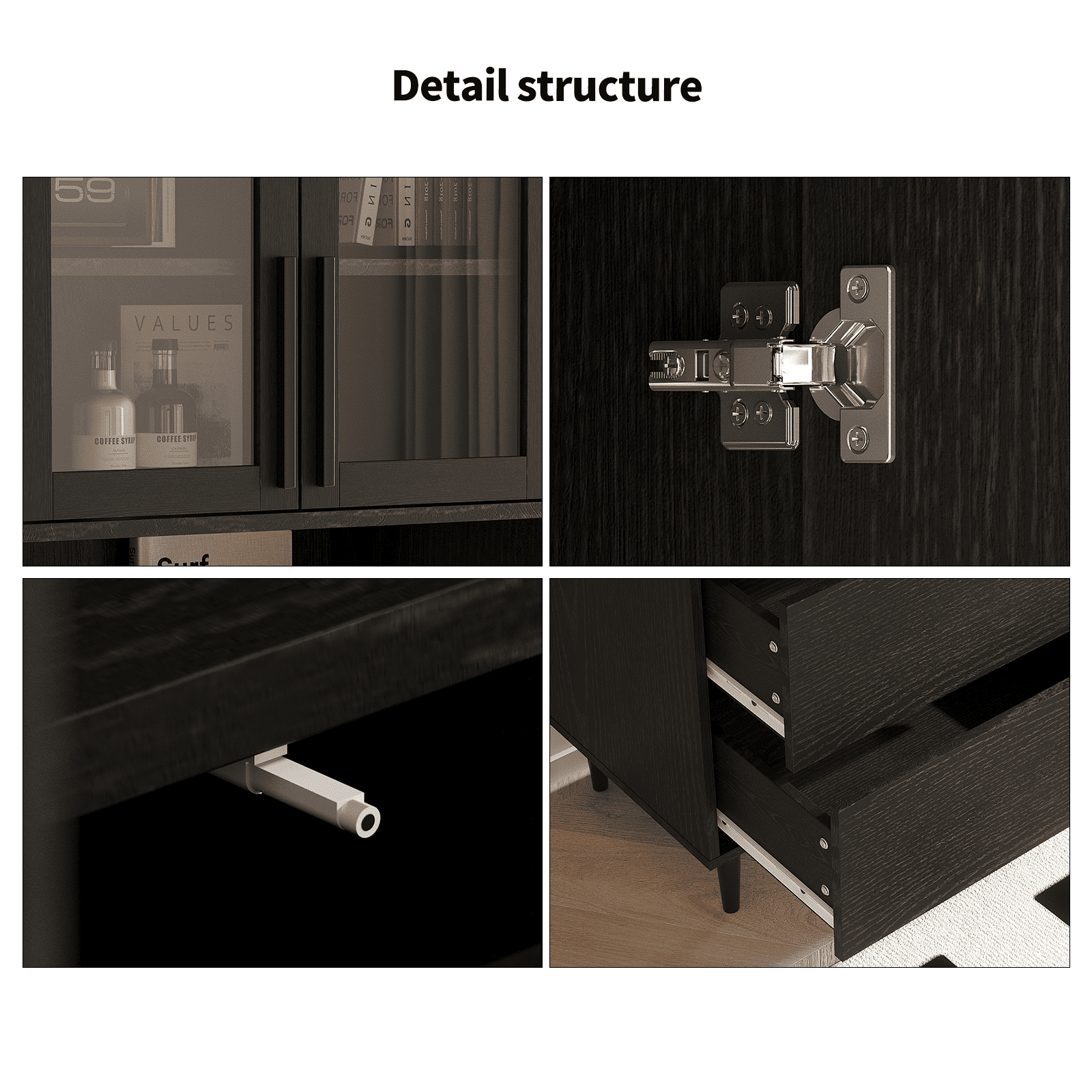 RichYa 71"H Tall Bookcase with Glass Door,4 Doors Display Bookshelf with Metal Legs,6 Tier Storage Cabinets for Living Room,Home Office,Black