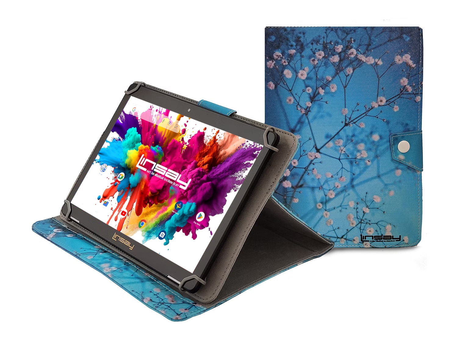 LINSAY 10.1" Octa Core 4GB RAM 128GB Storage Android 15 Tablet with case Flowers Marble, Pop Holder and Pen Stylus