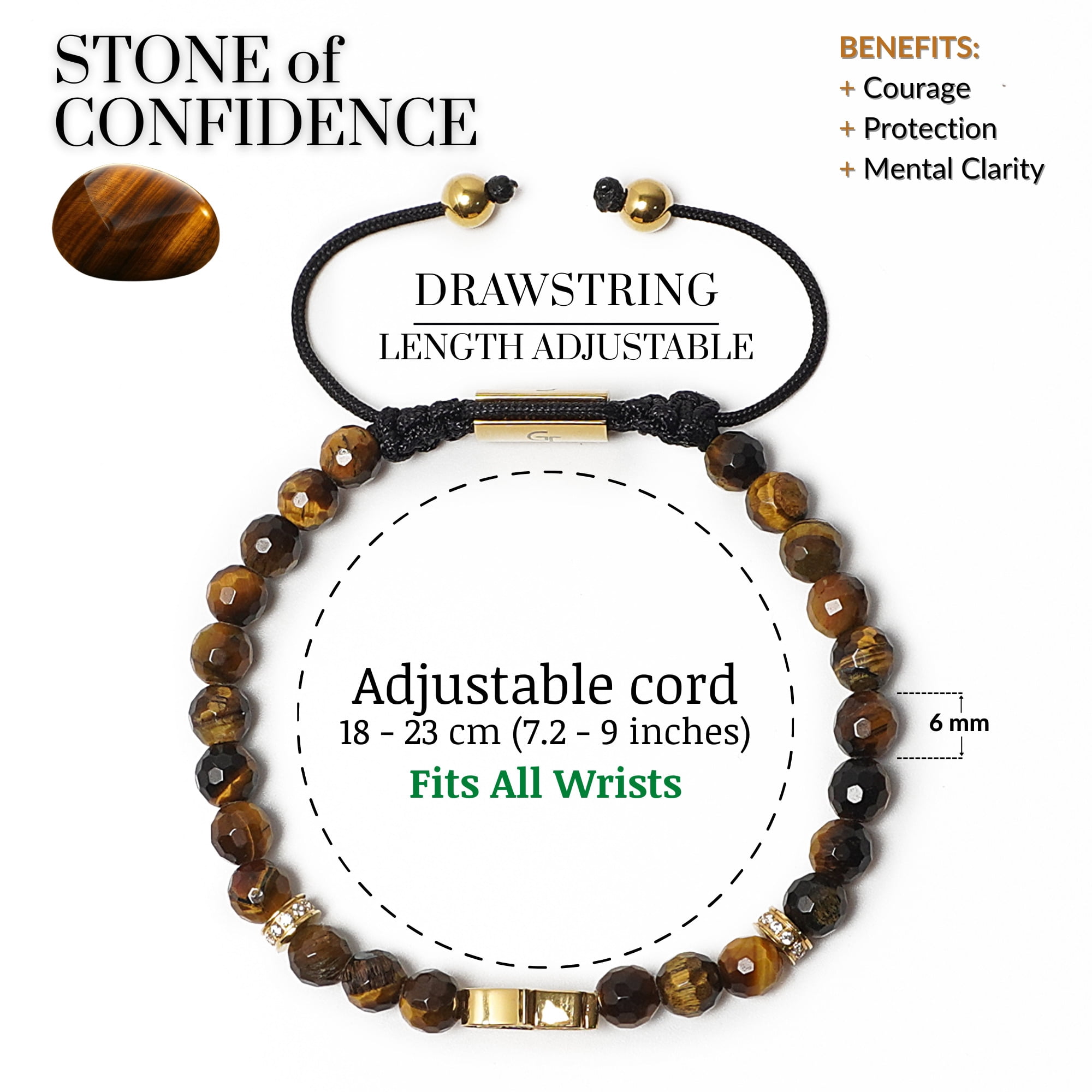 Men's TIGER EYE Bracelet with Golden HAMSA Hand | Gift for Men | One Size Fits All | 100% Natural | Gemstone Adjustable Bracelet
