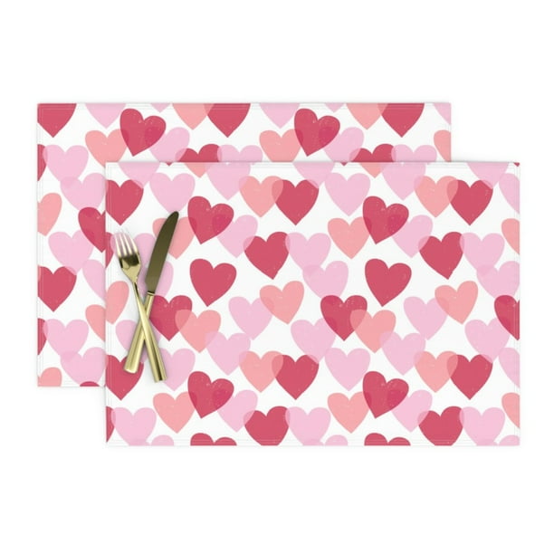 Cloth Placemats Red And Pink Hearts Valentine Day Valentines White Set Of 2 Walmart Com Walmart Com
