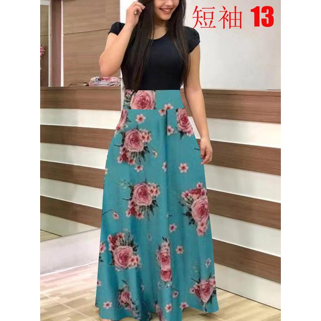 Robe à Manches Courtes à Imprimé Floral style Européen et Américain 2024 pour Femmes Grande Jupe Évasée