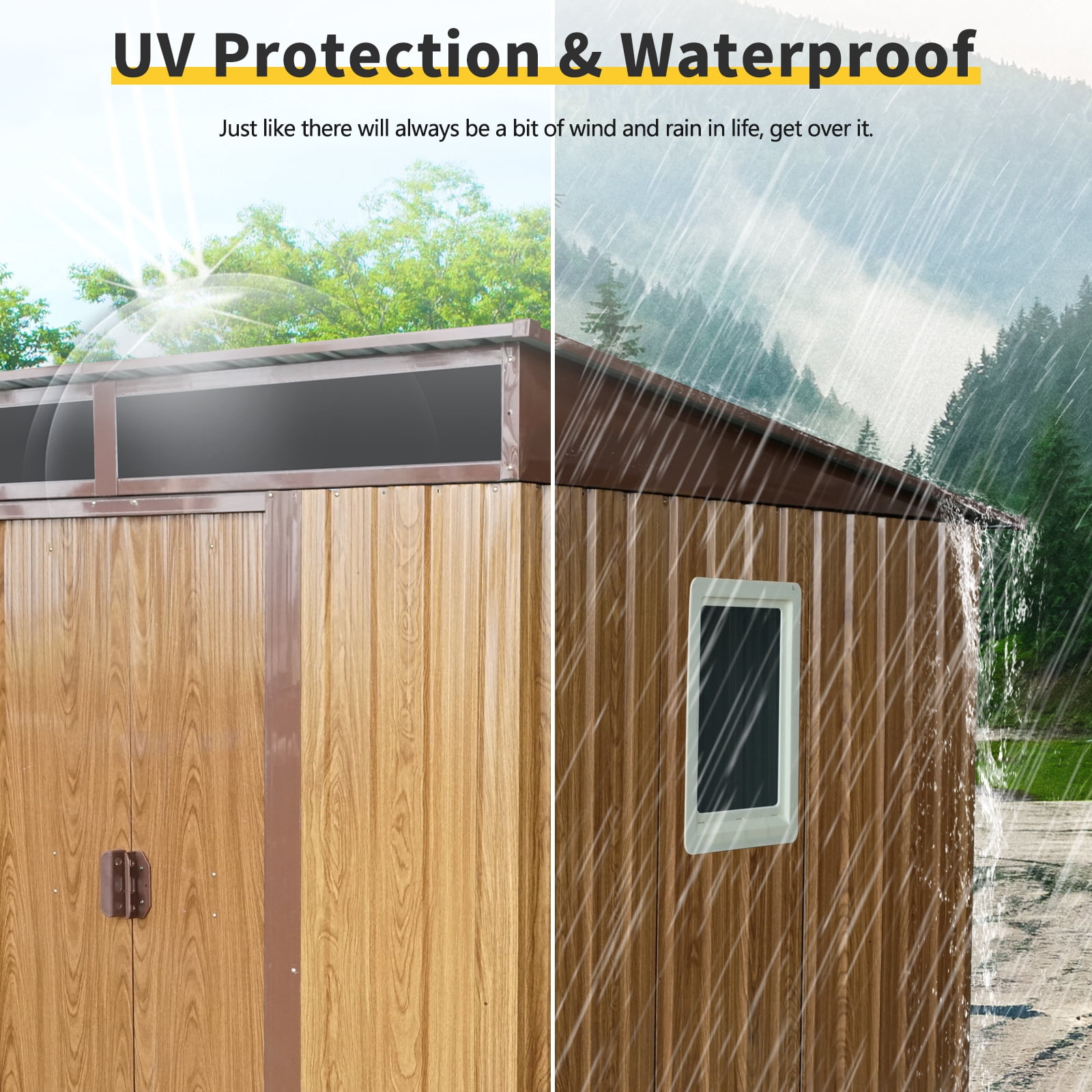 Alvantor Outdoor Storage Shed 6 x 5 Ft Metal Garden Shed with Window and Transparent plate for Backyard, Garden Coffee